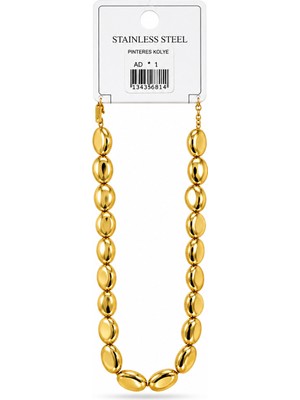 Bilfa Kadın Gold Paslanmaz Çelik Pinterest Oval Baklalı Şık Kolye