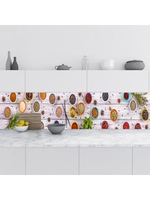 aklow akyoleticaret Mutfak Tezgah Arası Fayans Kaplama Folyosu Baharat Otlar 60X300 cm