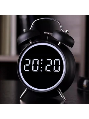 Şanal Valkyrie LED Ekranlı Analog Alarmlı Masa Saati Çalar Saat Pil Dereceli Çift Alarmlı Dijital Saat Siyah