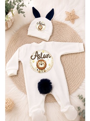 Perfect Mega Store Kişiye Özel Erkek Bebek Tulum ve Bere – Aslan Temalı Isme Özel Bebek Tasarımı