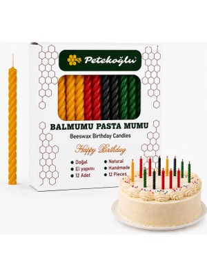 Şanal Petekoğlu Balmumu Mum El Yapımı Doğal Küçük 4 Renk Çok Renkli Pasta Mumları 12 Adet