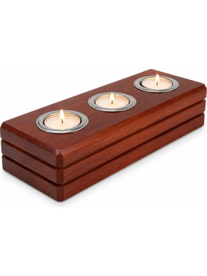Şanal Bfa Store El Yapımı Ahşap Tealight Mumluk, Ceviz Rengi, 3 Mum Kapasiteli, 27X11X6 Cm, Dekoratif Hediyelik