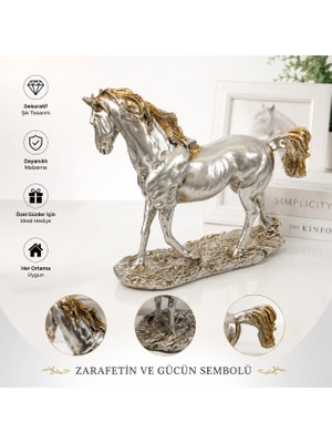 Şanal Dekoratif At Biblosu Silver Gümüş Renk 23 cm Modern Heykel KC02 Ofis Masa Vestiyer Ünite Dekor Tamamlayıcı Şık ve Modern Dokunuş Tv Ünitesi Zarif Estetik Duruş Ince Işcilik El Yapımı Reçine