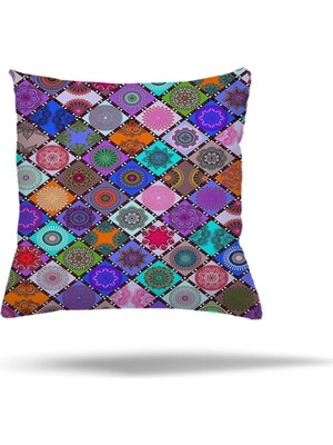 Şanal Pelangi Fil Desenli Etnik Gizli Fermuarlı Yastık Kılıfı Kırlent Kılıfı Koltuk Yastık Kılıfı, Mor 45 x 45