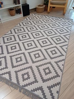 aklow akyoleticaret Gri-Beyaz Çift Taraflı Dokuma Kilim, 80 * 200 cm