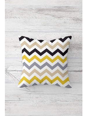 Şanal Pelangi Renkli Zigzag Desenli Çift Tarafı Baskılı Gizli Fermuarlı Yastık Kılıfı Kırlent Koltuk Yastık Kılıfı, Beyaz-Siyah-Sarı 45 x 45, 24691198445451