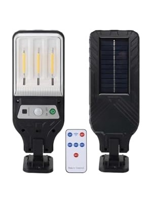 aklow akyoleticaret Panther PT-2980 Solar Duvar Lambası, 3 Cob Led, Hareket Sensörü, Uzaktan Kumanda, Siyah