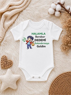 Perfect Mega Store Halamla Beraber Dedemi Dolandırmaya Geldim Yazılı Bebek Zıbını – Hala Dede Temalı Eğlenceli Bebek Body