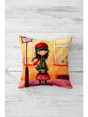Şanal Pelangi Şapkalı Çantalı Genç Kız Gizli Fermuarlı Genç Kız Odası Kırlent Koltuk Yastık Kılıfı, Çok Renkli 45 x 45, 2469122045451
