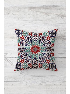 Şanal Pelangi Geometrik Etnik Desen Çift Tarafı Baskılı Gizli Fermuarlı Yastık Kılıfı Kırlent Koltuk Yastık Kılıfı, Kırmızı-Lacivert 45 x 45
