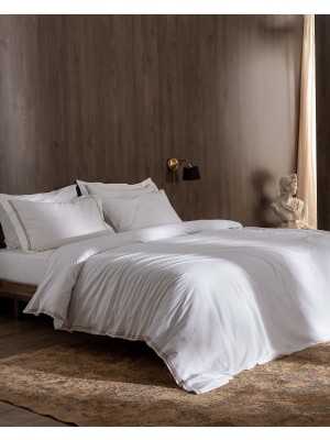Şanal Tina King Size Linen Look YIKAMALI%100 Pamuk Çarşaflı Nevresim Takımı - Beyaz/bej