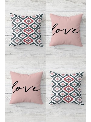 Şanal Pelangi Love Yazılı Renkli Beşgenler Desen Gizli Fermuarlı Kırlent Kılıfı Koltuk Yastık Kılıfı TAKIM(4ADET), Siyah-Yeşil 45 x 45
