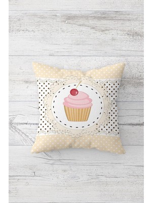 Şanal Pelangi Cupcake Desenli Çift Tarafı Baskılı Gizli Fermuarlı Yastık Kılıfı Kırlent Koltuk Yastık Kılıfı, Beyaz-Krem 45 x 45, 24691163245451