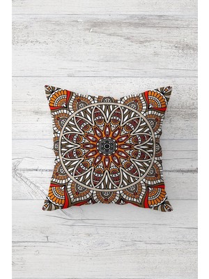 Şanal Pelangi Turuncu Mandala Desenli Çift Tarafı Baskı Gizli Fermuarlı Yastık Kılıfı Kırlent Koltuk Yastık Kılıfı, Turuncu-Gri 45 x 45, 24691223045451