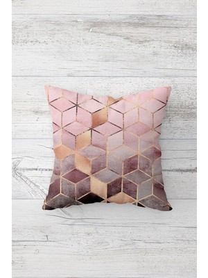Şanal Pelangi Geometrik Bal Peteği Desenli Çift Taraflı Gizli Fermuarlı Yastık Kılıfı Kırlent Koltuk Yastık Kılıfı, Pudra-Gold 45 x 45