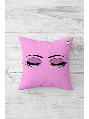 Şanal Pelangi Fuşya Kirpik Desenli Çift Tarafı Baskılı Gizli Fermuarlı Yastık Kılıfı Kırlent Koltuk Yastık Kılıfı, Pembe 45 x 45, 2469114745451