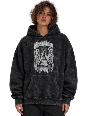 Sevbano Alice In Chains Rock Metal Müzik Grubu Baskılı Unisex Oversize Yıkamalı Hoodie Sweatshirt