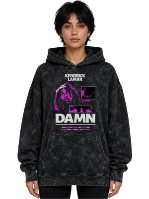 Sevbano Kendrick Lamar Damn Rapper Şarkıcı Baskılı Unisex Oversize Yıkamalı Hoodie Sweatshirt