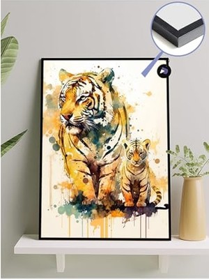 aklow akyoleticaret (PSTER763) Kaplan ve Yavrusu Hayvan Çerçeveli Tablo, Çerçeveli Poster 50 x 70