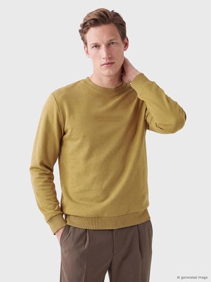 Lc Waikiki Yeni Sezon Sarı Bisiklet Yaka Nakışlı Erkek Kalın Sweatshirt