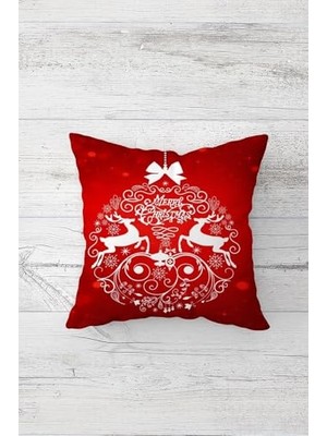 aklow akyoleticaret Yılbaşı Geyik Noel Çift Taraflı Baskılı Gizli Fermuarlı Yastık Kılıfı, Kırmızı, 45 x 45