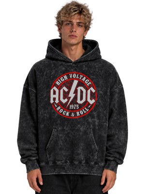 Sevbano Ac Dc Rock Metal Müzik Grubu Baskılı Unisex Oversize Yıkamalı Hoodie Sweatshirt