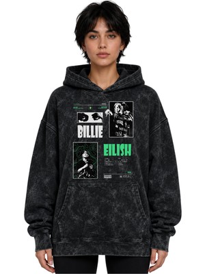Sevbano Billie Eilish Şarkıcı Baskılı Unisex Oversize Yıkamalı Hoodie Sweatshirt