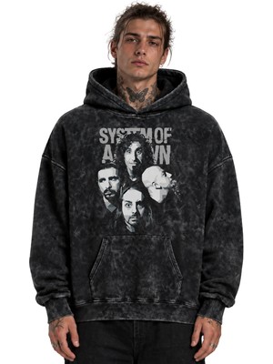 Sevbano System Of A Down Rock Metal Müzik Grubu Baskılı Unisex Oversize Yıkamalı Hoodie Sweatshirt