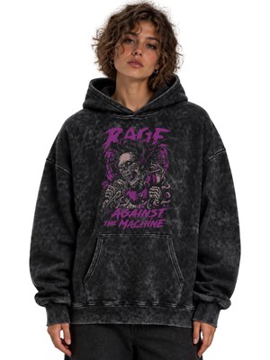 Sevbano Rage Against The Machine Rock Metal Müzik Grubu Baskılı Unisex Oversize Yıkamalı Hoodie Sweatshirt