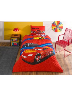 Şanal Taç Disney Cars Race Track Standart Pamuk Nevresim Takımı, Kırmızı, Tek Kişilik