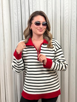 Alis Boutique Polo Yaka Çizgili Triko Kazak