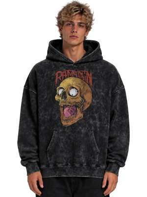 Sevbano Rammstein Rock Metal Müzik Grubu Baskılı Unisex Oversize Yıkamalı Hoodie Sweatshirt