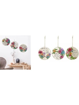 aklow akyoleticaret Papatya ve Anne Temalı Yuvarlak Dekoratif Süs, Balkon, Bahçe ve Oda Kullanımı Için 3 Adet, 15X15X1,1 cm