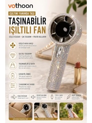aklow akyoleticaret Kristal Yapay Elmas Detaylı Taşınabilir Mini El Vantilatörü