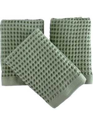 aklow akyoleticaret Püskül Lüks 3-Adet Waffle El Havlusu Seti, Büyük 40X80 Cm, Adaçayı Yeşil, 100% Pamuk Yumuşak Süper Emici Hızlı Kuruyan Yüksek Kaliteli 3D Waffle Petek Dokuma Banyo ve Mutfak Havluları
