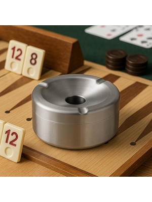 aklow akyoleticaret 9x7 cm Gri Paslanmaz Çelik Küllük; Masa, Kafe ve Restoran Kullanımı Için Kapaklı Kokusuz Tasarım