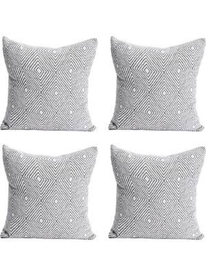 Şanal Rayme Tekstıl Lüks 100% Pamuk Dekoratif Desenli Kırlent Kılıfı 4 Adet Set 45X45 Cm, Kaliteli Pamuklu Kumaş Kırlent ve Minder Kılıfı (Açık Gri, 4 Adet 45X45 Cm)