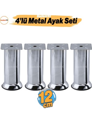 Şanal 4 Adet Mobilya Ayak 12 cm Krom Baza Koltuk Kanepe Yatak Çekyat Destek Ayağı Metal Yükseltici Ayaklar