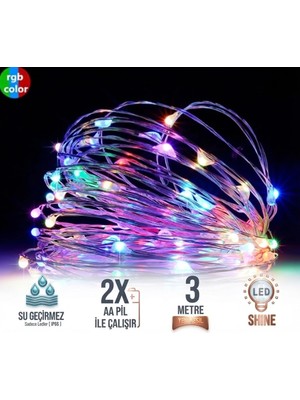 Şanal Rgb Peri LED 3 Metre Renkli Sabit Fonksiyonlu Dekoratif Aydınlatma Süsleme Parti LED Işık Yılbaşı Süsleme Dekorasyon Işığı Şerit