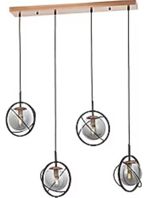 Şanal Avonni AV-60404-4Y-GR Siyah Kaplama Modern Avize E27 Metal Cam 80X12CM