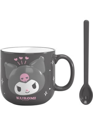 Şanal Mınıso Sanrio Lisanslı Kabartmalı Seramik Kaşıklı Kupa (450ML)(KUROMI)