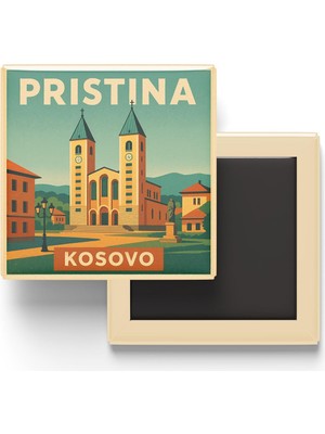Şanal Priştine Kosova - Aziz Teresa Katedrali - Baskılı Buzdolap Magneti Kare 9x9 cm