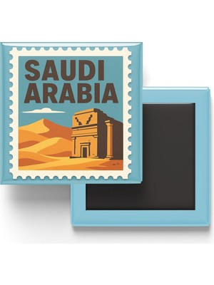 Şanal Buzdolap Magneti Suudi Arabistan Riyad Renkli Posta Pulu Temalı - 9x9 cm