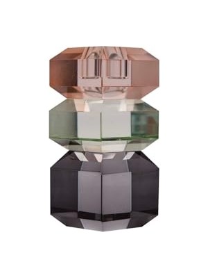 aklow akyoleticaret Şeftali, Yeşil ve Füme Kristal Mum Tutucu, 6X6X13 cm