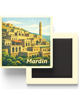 Şanal Mardin - Eski Taş Evler - Baskılı Buzdolap Magneti Kare - 9x9 cm