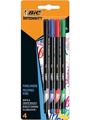 aklow akyoleticaret Intensity Fine Liner Keçe Uçlu Kalem, 4'lü Blister, Klasik Renkler, Siyah, Mavi, Kırmızı ve Yeşil, 0.4 mm Çizgi Kalınlığı
