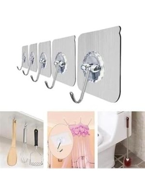 aklow akyoleticaret Süper Güçlü Yapışkanlı, Suya Dayanıklı Şeffaf Askı, 5'li Set, Yeniden Kullanılabilir Kancalar, Gri