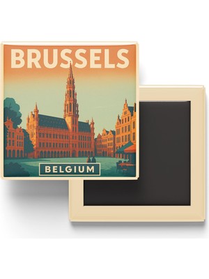 Şanal Brüksel Belçika - Grand Place (Büyük Meydan) - Baskılı Buzdolap Magneti Kare 9x9 cm