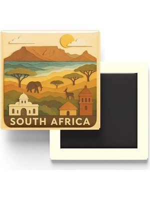 Şanal Güney Afrika - Paper Cut Art - Baskılı Buzdolap Magneti Kare - 9x9 cm