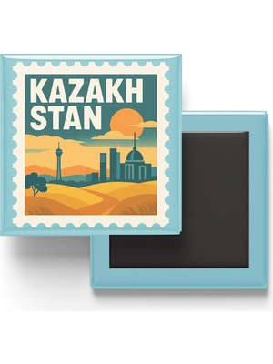 Şanal Buzdolap Magneti Kazakistan Astana Renkli Posta Pulu Temalı - 9x9 cm
